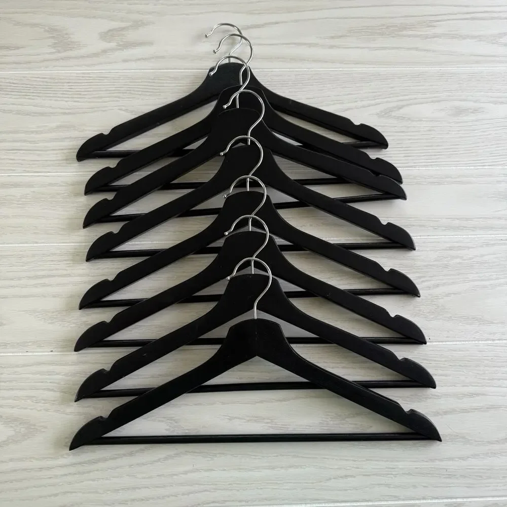 8 Natural Black Wooden Suit Hangers Clothes Coats Jackets Dress Pants Shirts